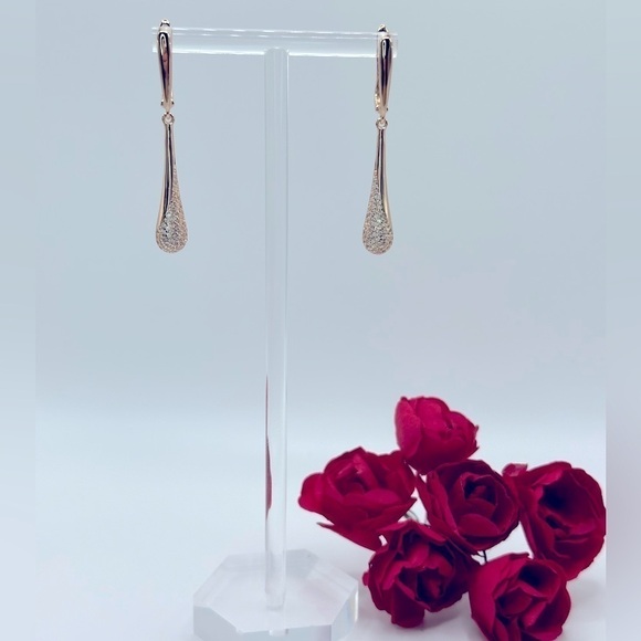 Rose Gold Plated Shining Drop Tassel Dangle Earrings Twinkle Zircon - Picture 4 of 8